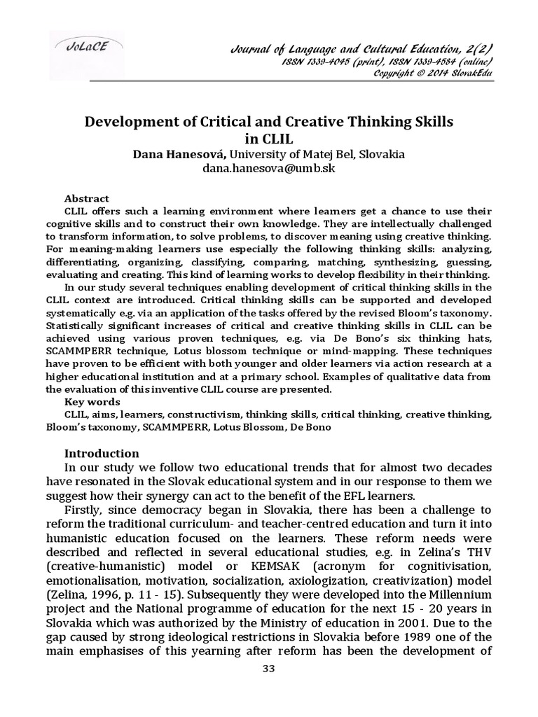 Development of Critical Skills in CLIL PDF | PDF | Constructivism ...