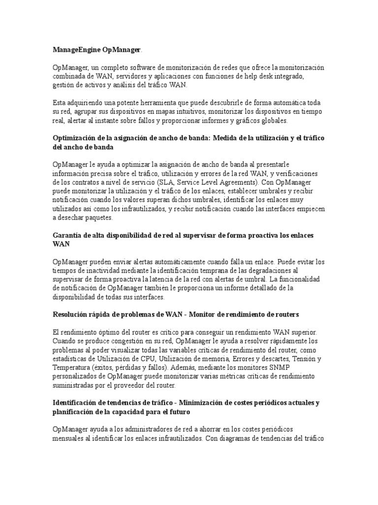 ManageEngine OpManager | PDF | Servidor (Computación) | Red de computadoras