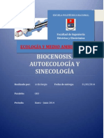 Deber2 Ecología Biocenosis, Autoecología, Sinecología