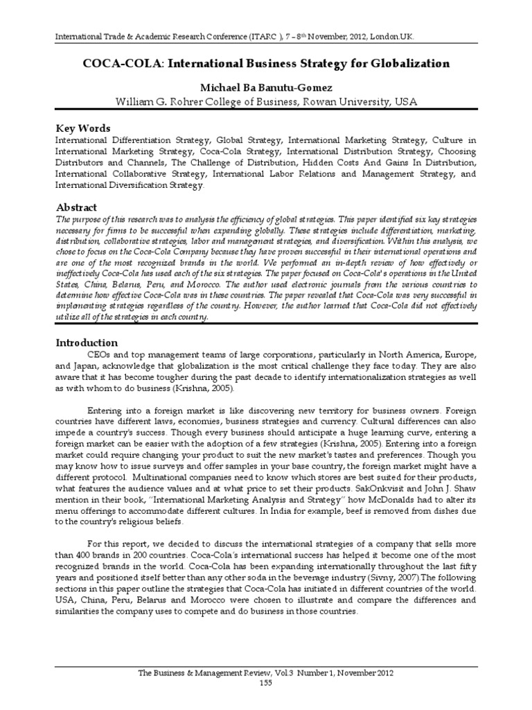 Coca-Cola's Global Business Strategies | PDF | Coca Cola | Strategic ...