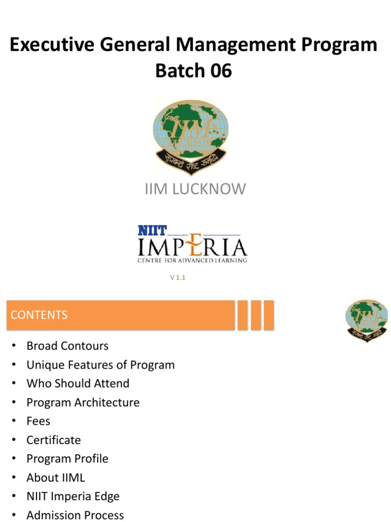 Executive General Management Program Batch 06: Iim Lucknow | PDF