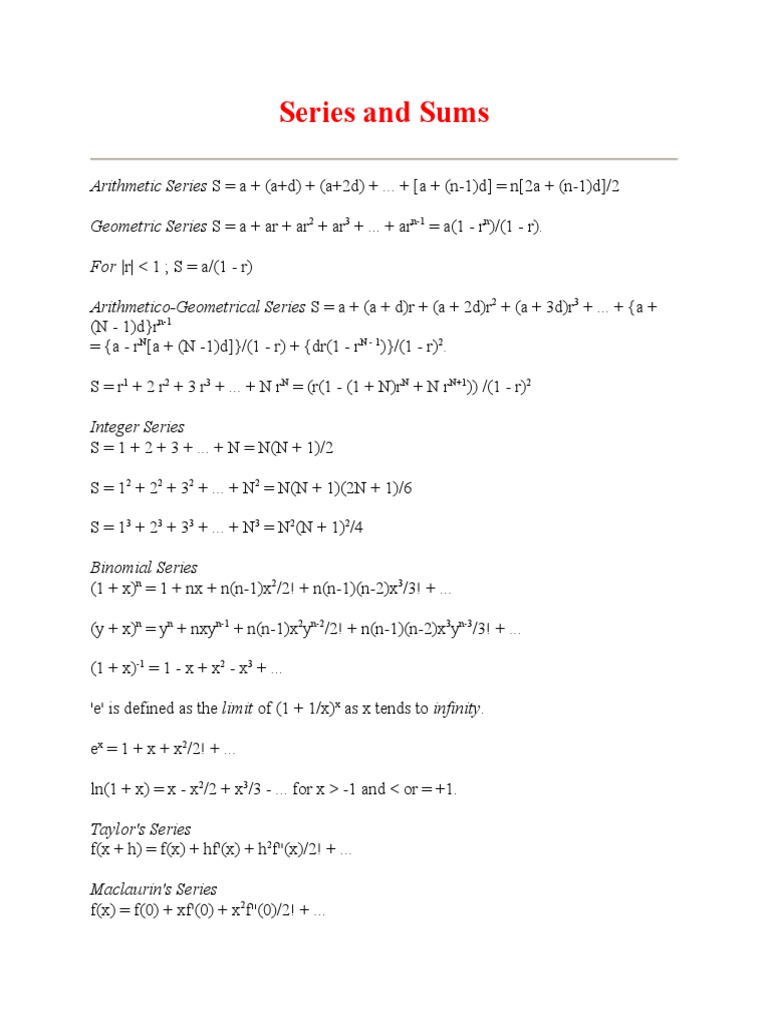 Mathematical Series and Formulas | PDF