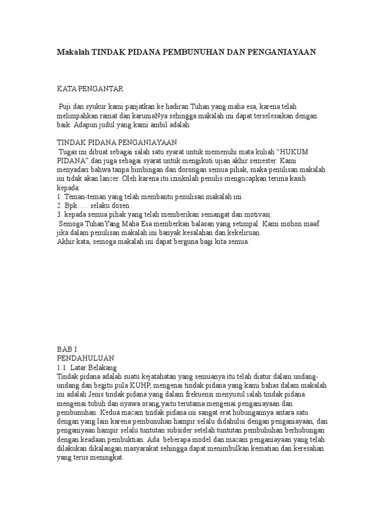 Makalah Tindak Pidana Pembunuhan Dan Penganiayaan