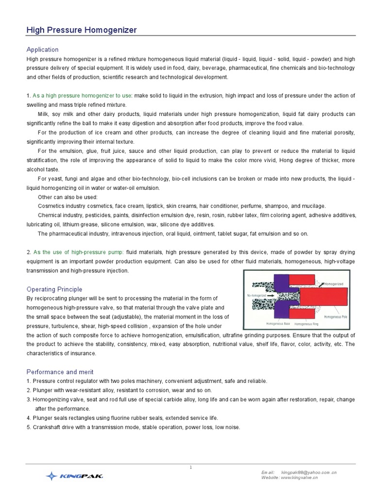 High Pressure Homogenizer Overview | PDF | Valve | Emulsion