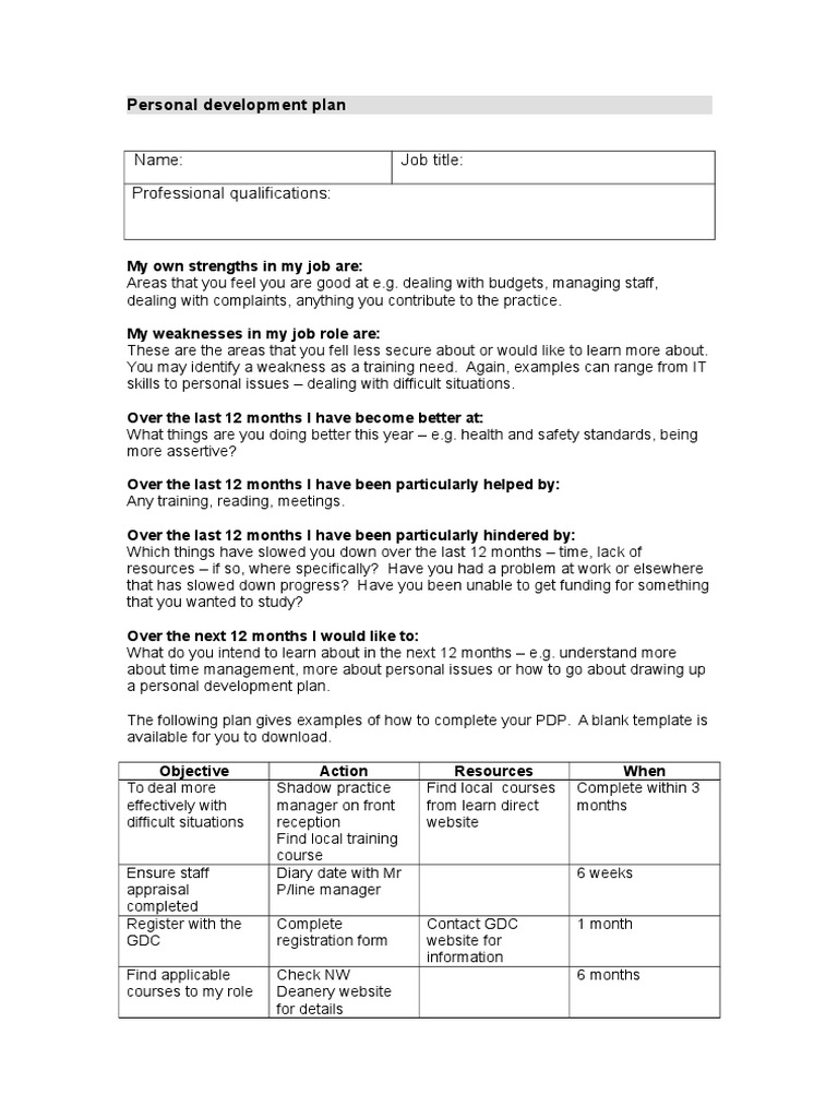 Personal Development Plan | PDF