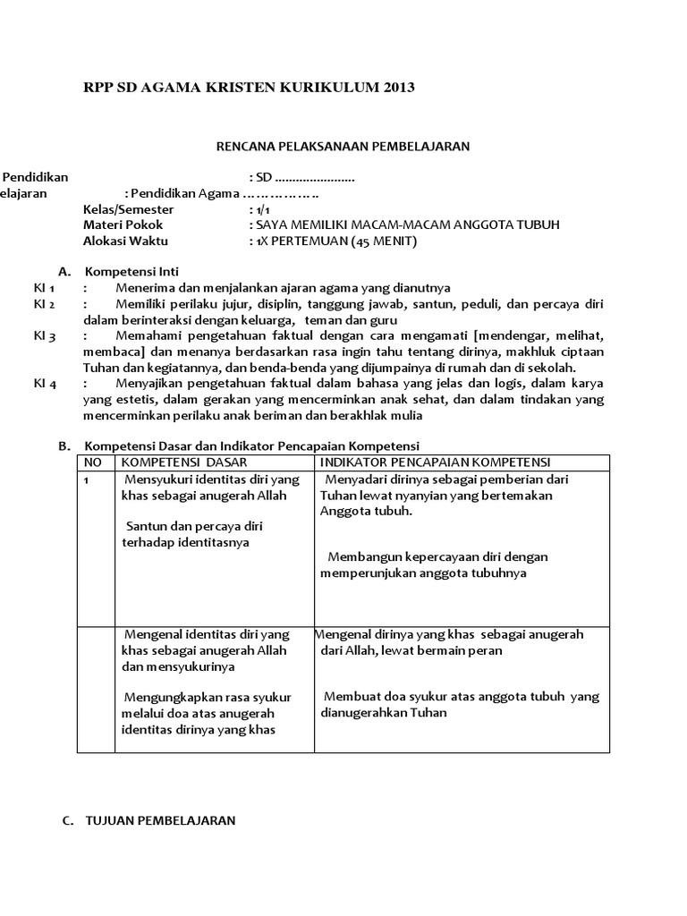 Rpp Agama Katolik Sd Kurikulum Ktsp
