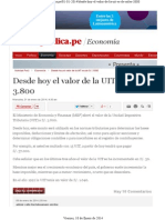 Valor de La Unidad Impositiva Tributaria (UIT) en Perú Al 10-01-2014