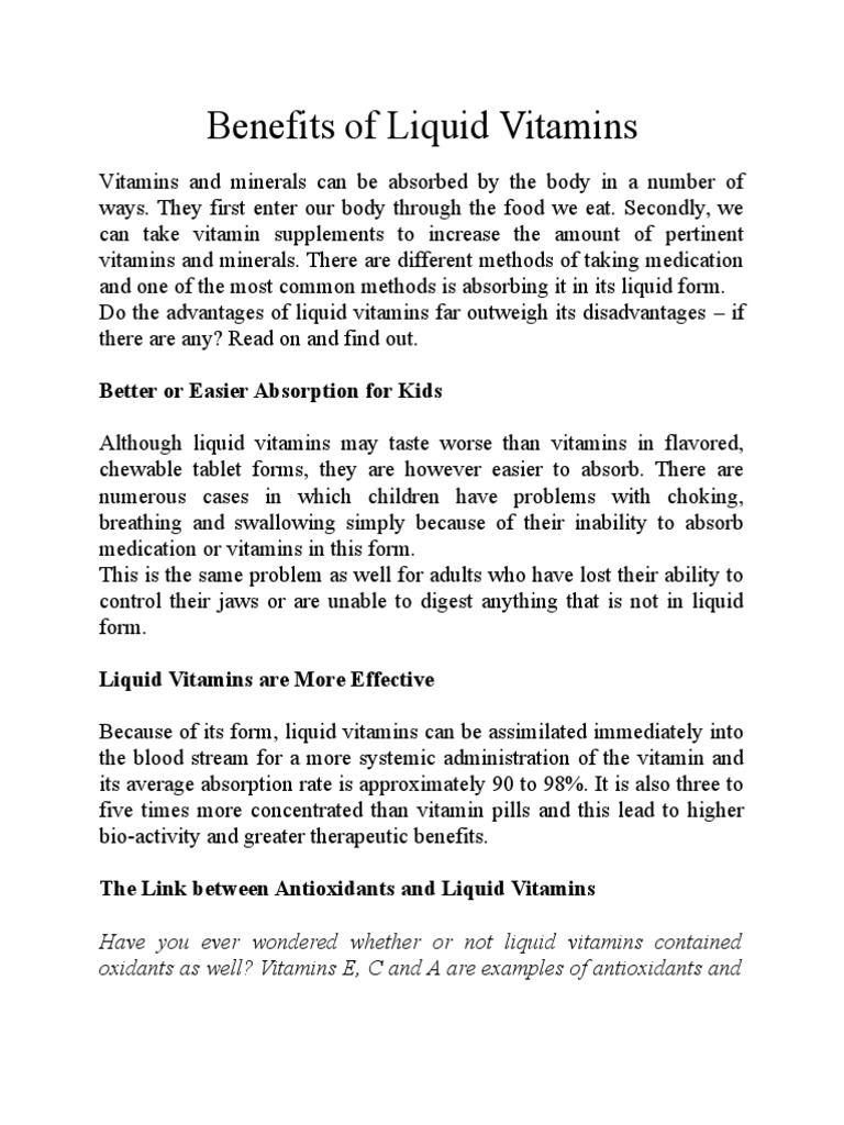 Liquid Vitamins Better Absorption and Effectiveness PDF Dieting
