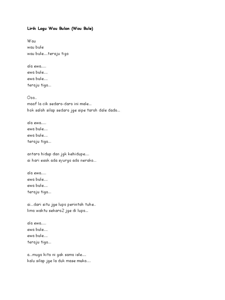 Lagu Ewau Bule Lirik