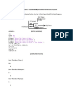 CLC Clear Close M Input B Input K Input U Input A TF (U, (M, B, K) ) (A B C D) tf2ss (1, (M, B, K) ) e Eig (A) (V, D) Eig (A) Step (A) %impulse (A)