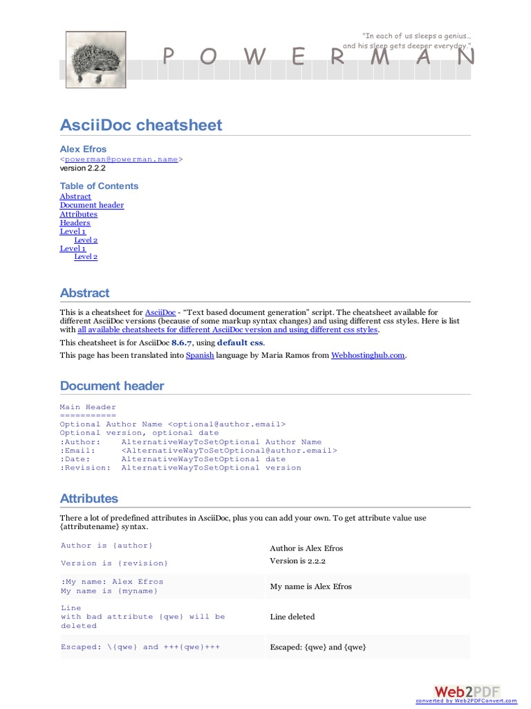 Asciidoc Cheat Sheet