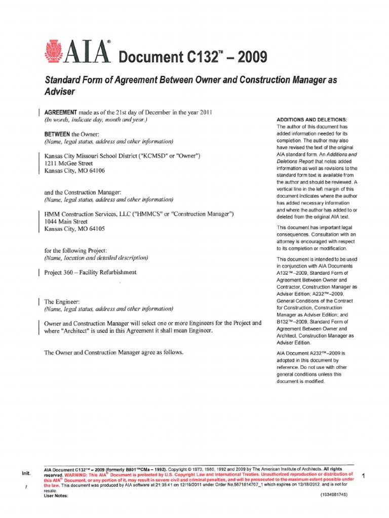 Form AIA C132 - 2009 | PDF