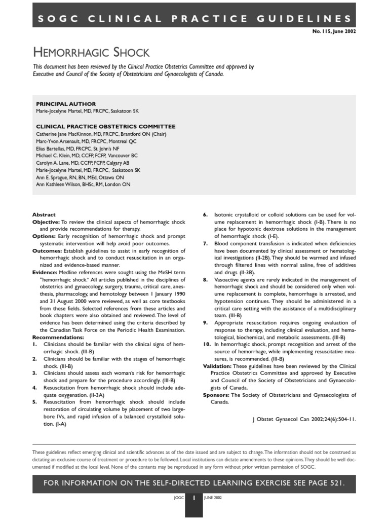 Hemorrhagic Shock Management Guidelines | PDF | Shock (Circulatory ...