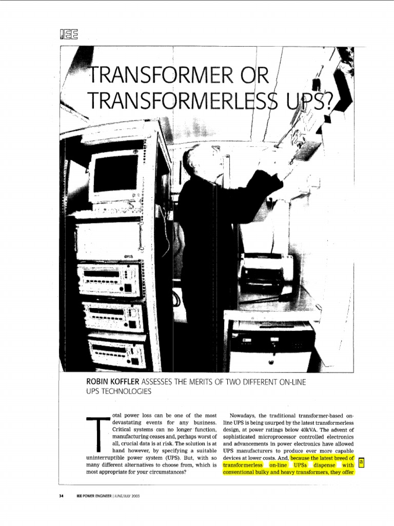 Transformer or Transformerless Ups (2003) (Koffler) PDF Power
