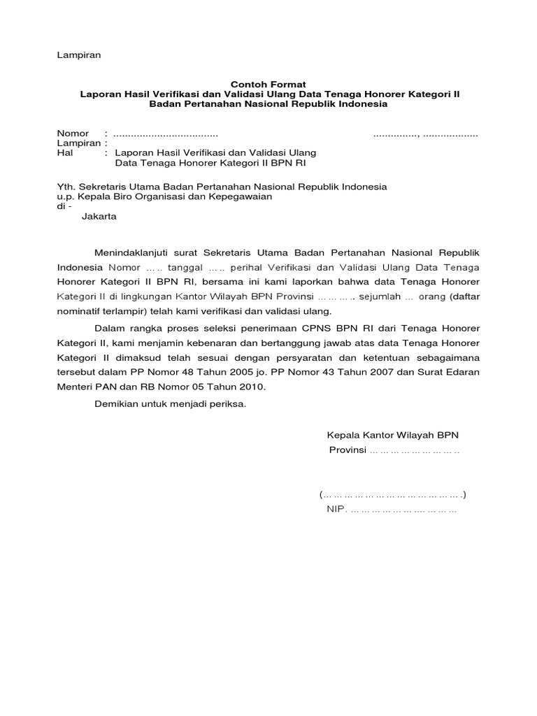 03 Format Surat Laporan Hasil Verifikasi Dan Validasi Data Pdf