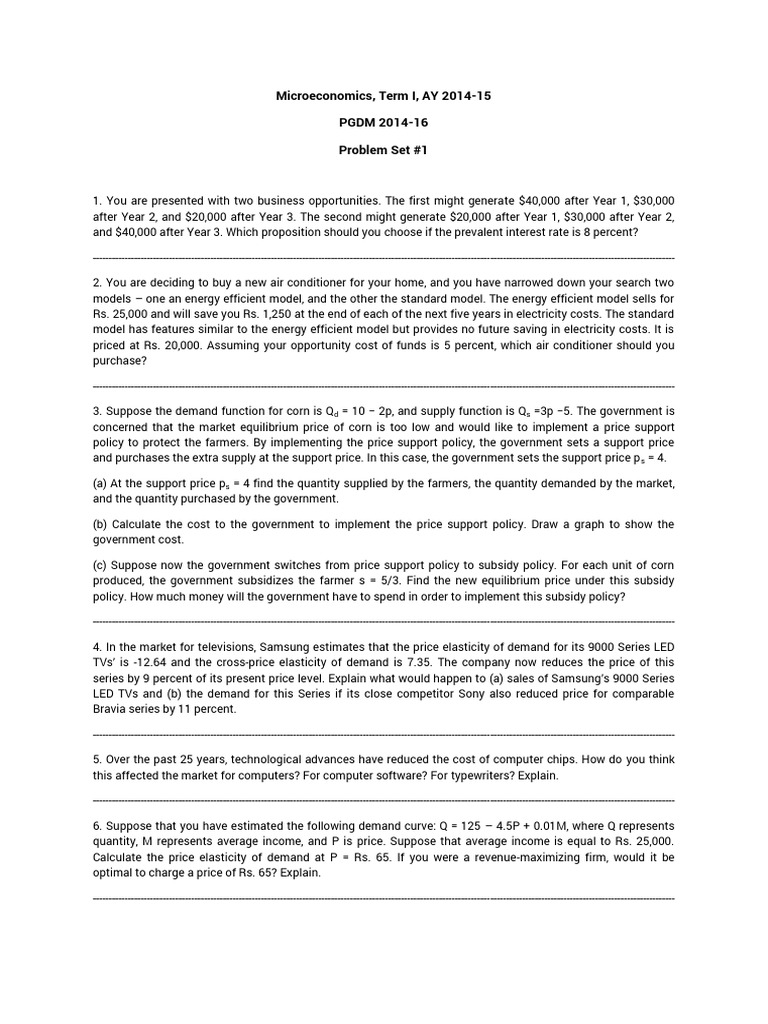 Microeconomics Problem Set Solutions | PDF | Demand | Subsidy