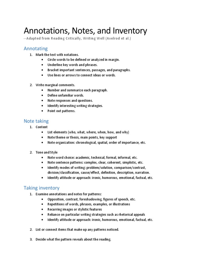 Annotations Notes Inventory | PDF | Irony | Word