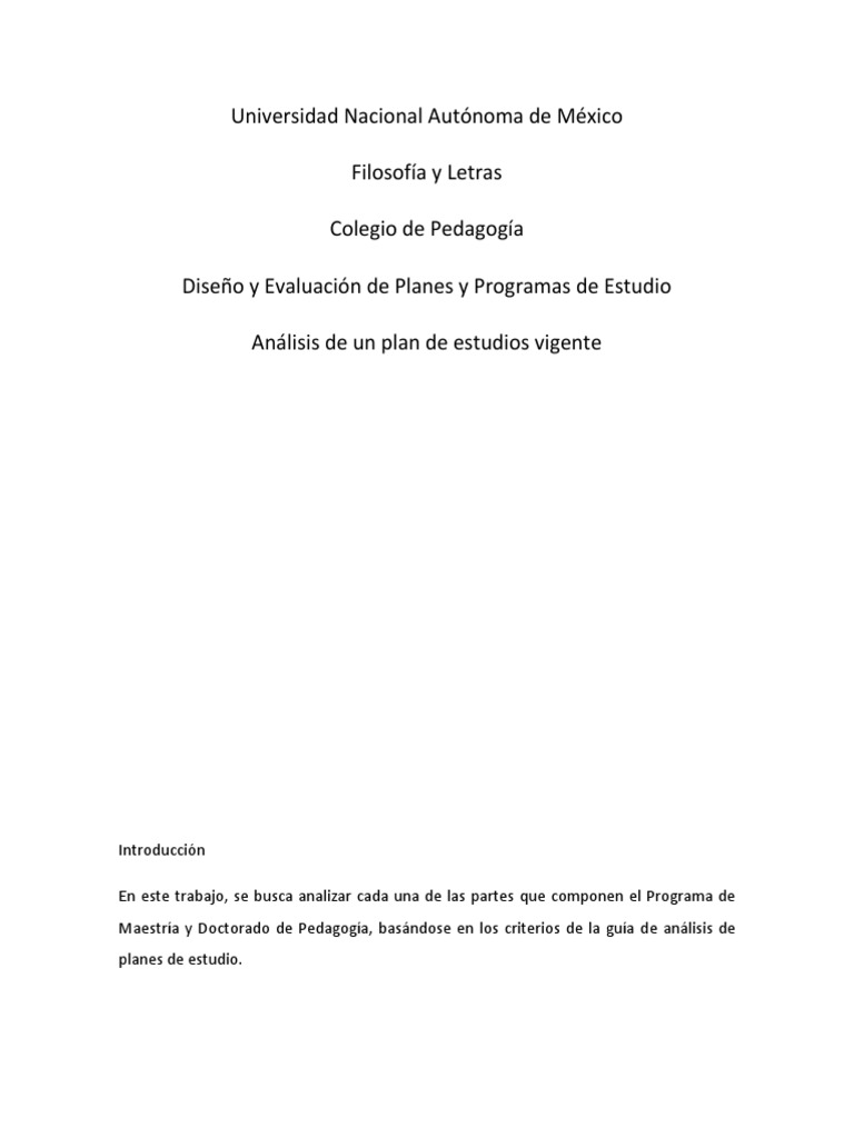 Análisis del Plan de Estudios en Pedagogía | PDF | Plan de estudios ...