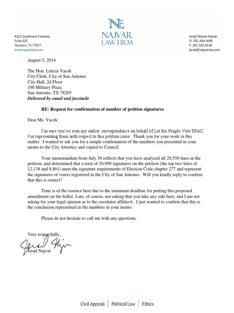 Letter To City Clerk Re Signatures LTPV | PDF
