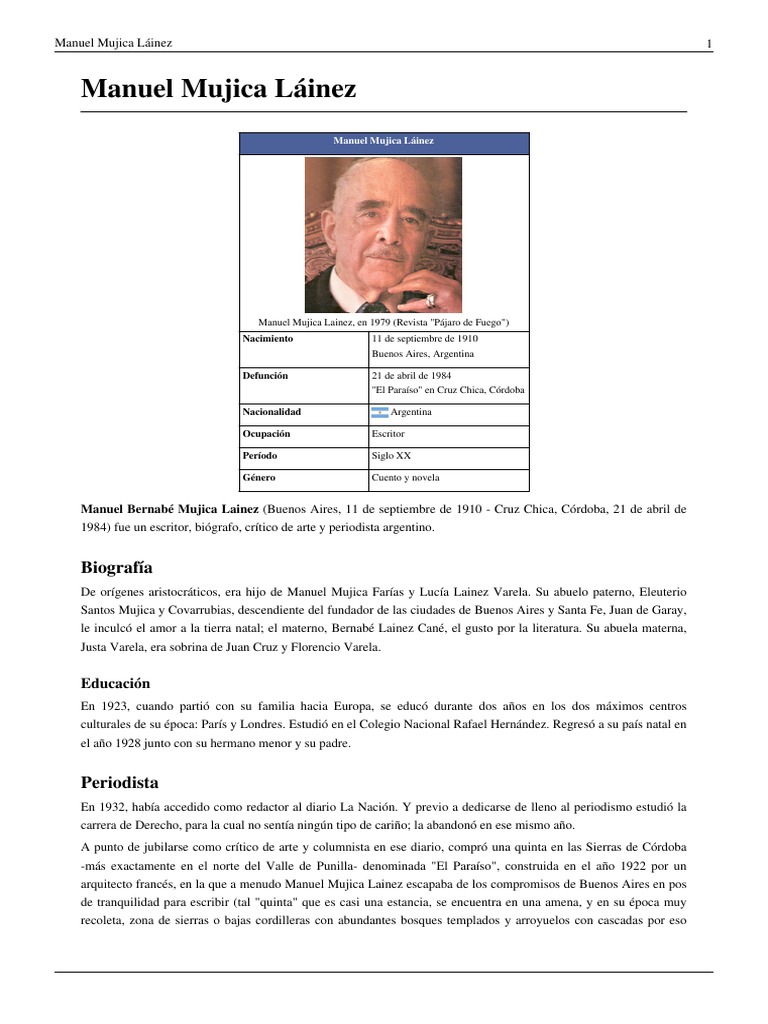 Biografía De Manuel Mujica Lainez Pdf Ficción General