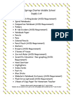 Sandy Springs Charter Middle School Supply List