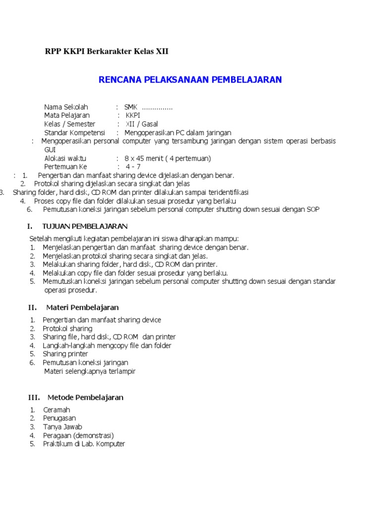 rpp kkpi smk berkarakter 2012