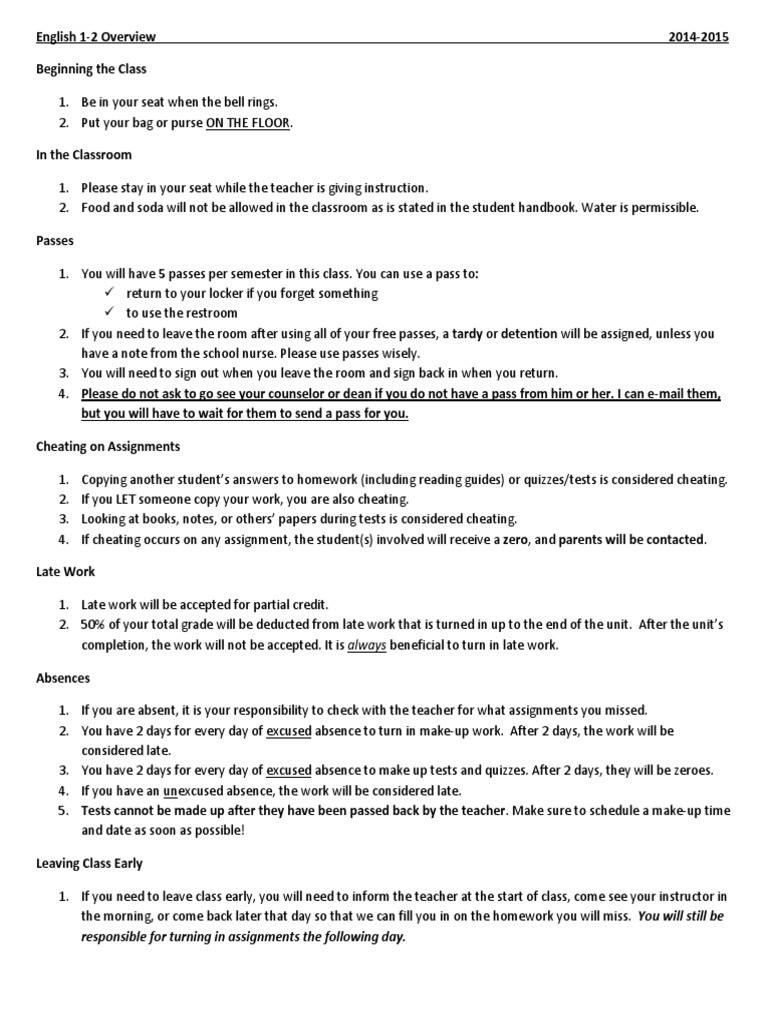 Class Overview 20134-2014 - Academic Freshmen | PDF | Homework | Schools
