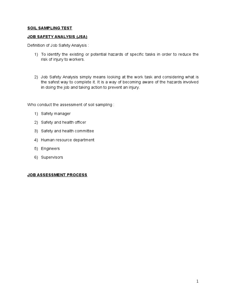 Soil Sampling Test Job Safety Analysis (Jsa) | PDF | Safety | Nature