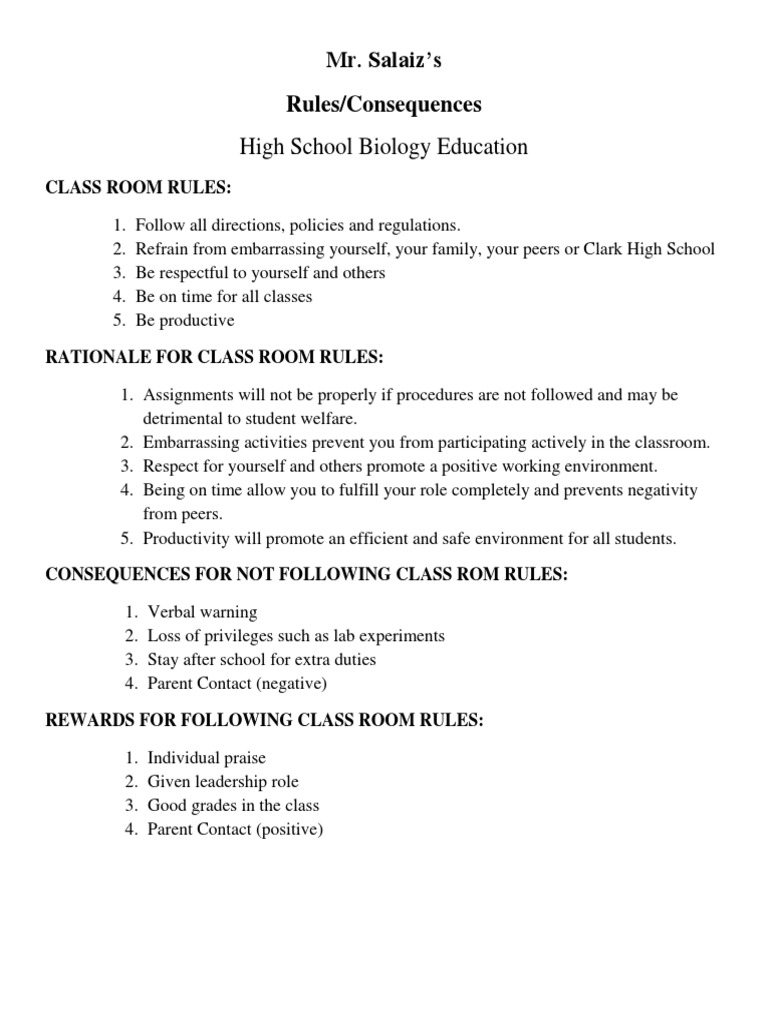 Classroom Rules and Consequences Guide | PDF