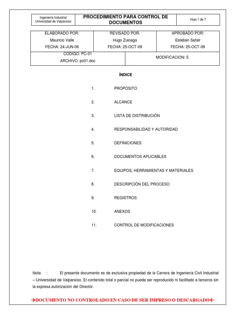 Procedimiento de Control Documental ISO 9001 | PDF | Gestión de la ...