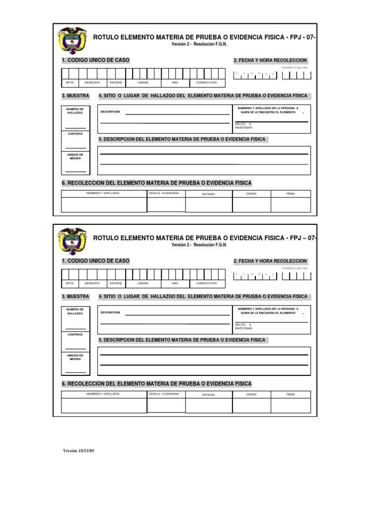 Rotulo Cadena de Custodia