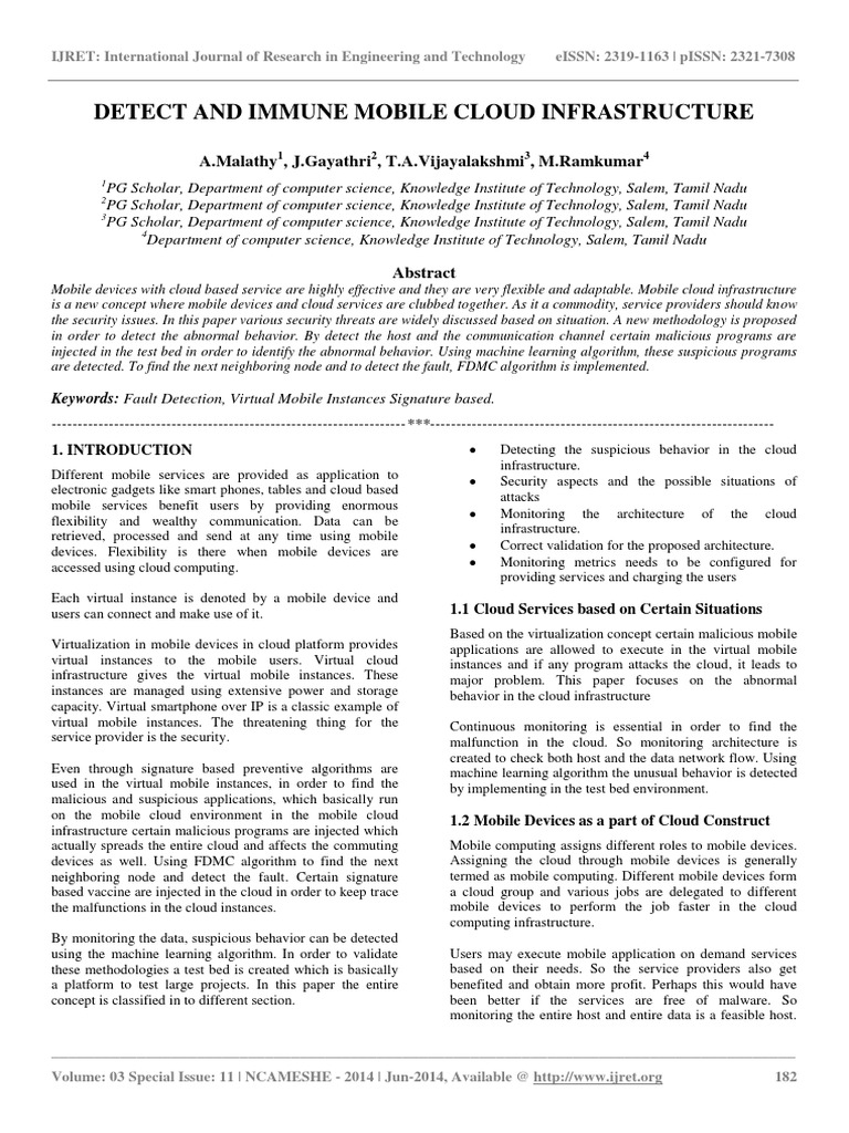 Detect and Immune Mobile Cloud Infrastructure | PDF | Mobile Device ...