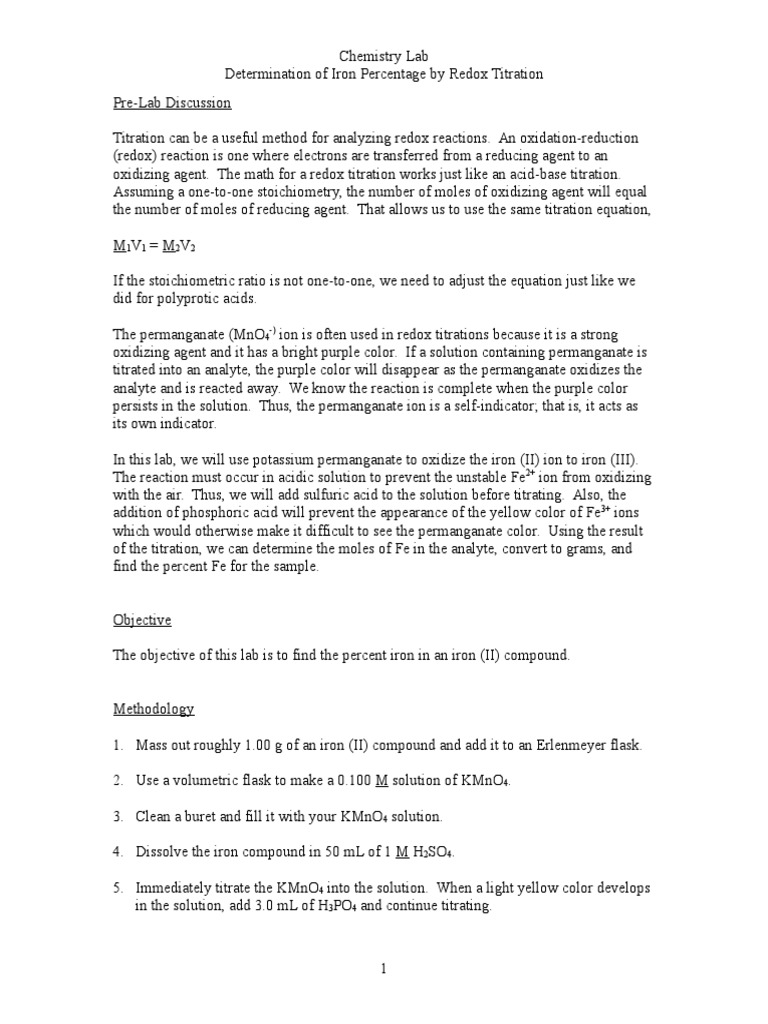 Titration Lab Redox PDF Titration Chemistry