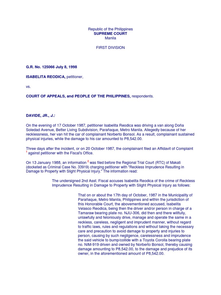 Reckless Imprudence Case Review Philippines | PDF