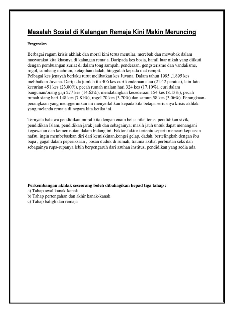 Gejala Keruntuhan Akhlak Di Kalangan Remaja Islam Pdf