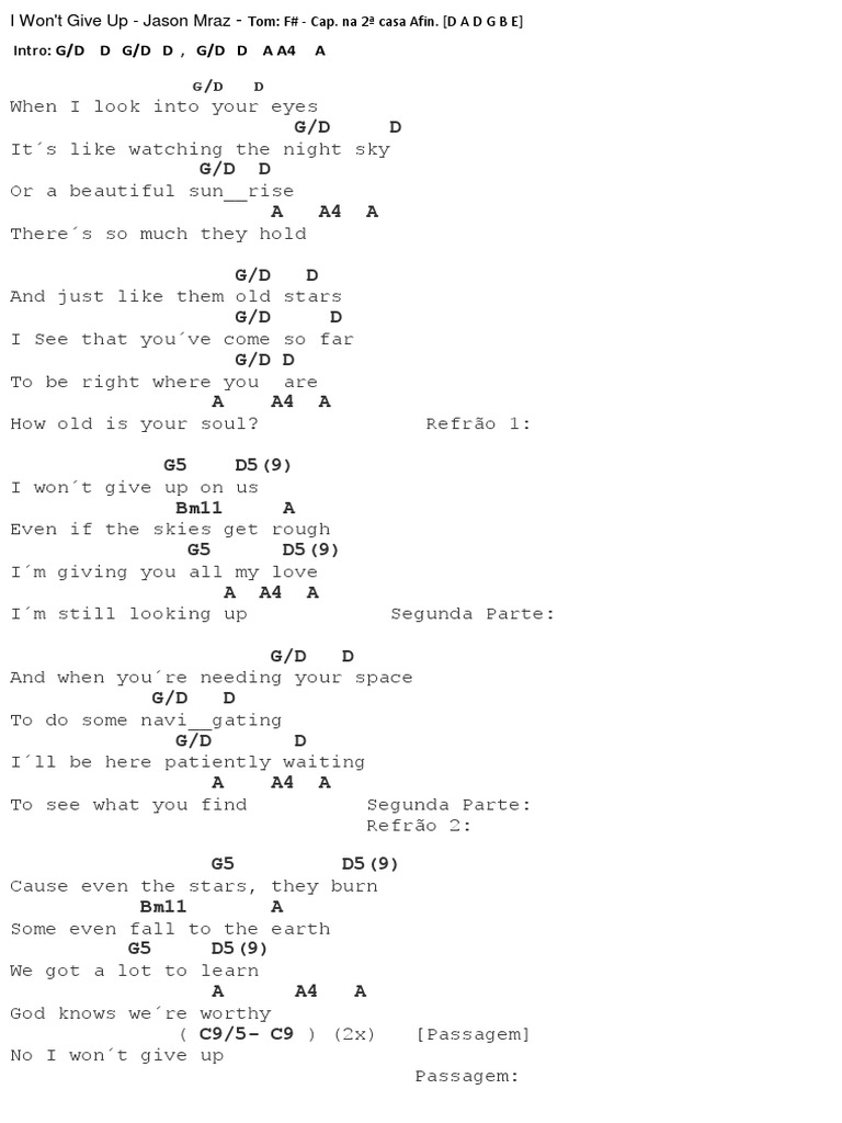 I Won T Give Up Jason Mraz Cifras scribd