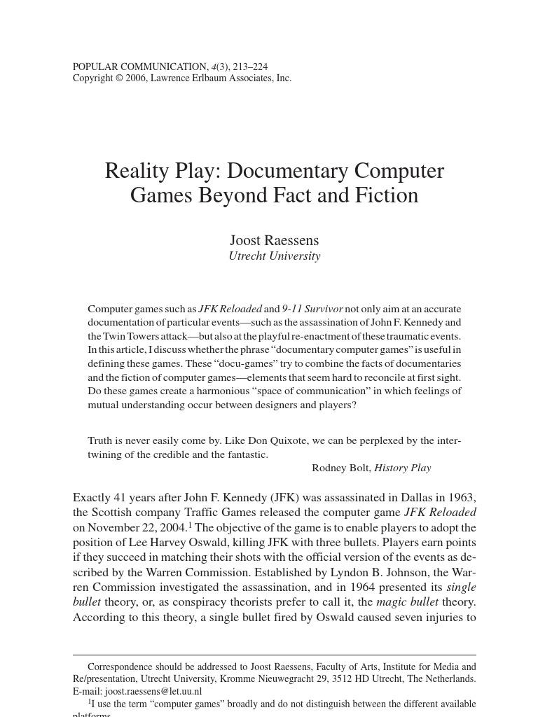 Reality Play: Documentary Computer Games Beyond Fact and Fiction | PDF ...
