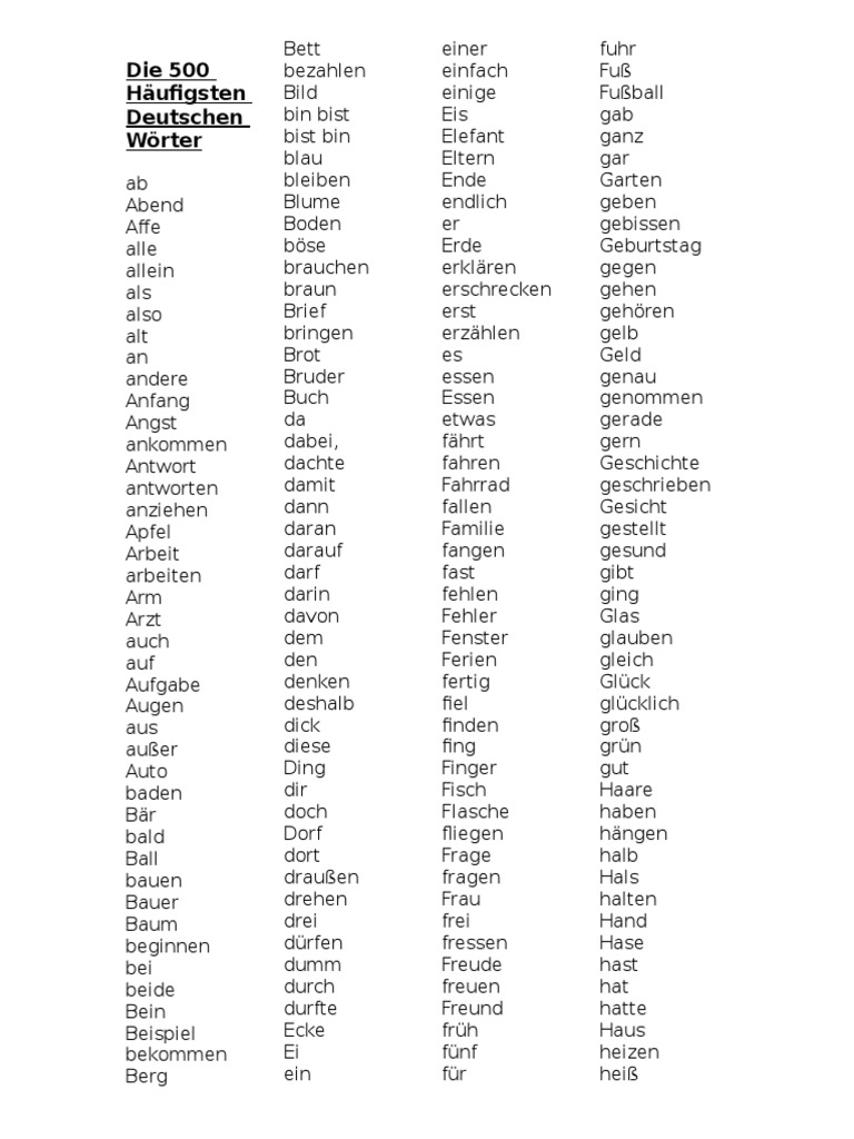 500 Haufigsten Deutschen Worter