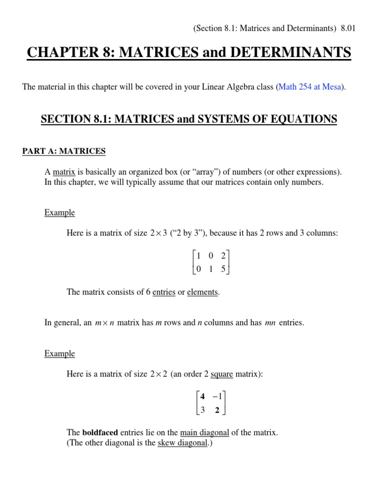 Matrices and Determinants | Matrix (Mathematics) | Determinant