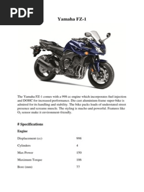 Yamaha FZ-1 Specifications Overview | PDF | Transmission