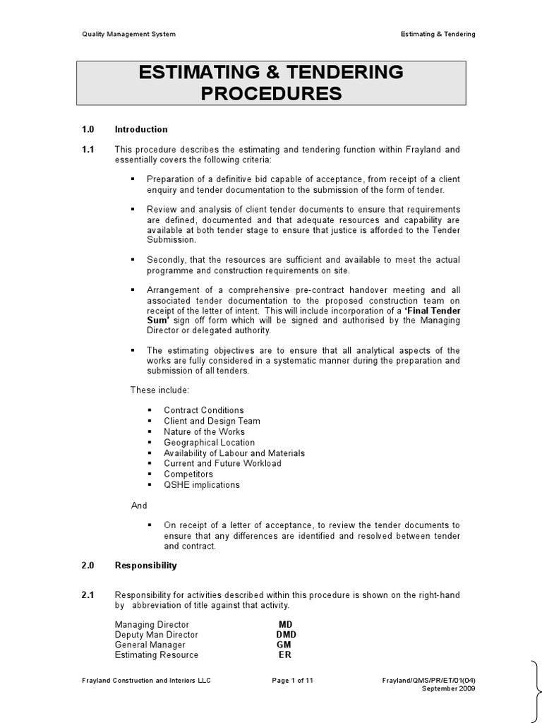 Estimating Procedure | PDF | General Contractor | Industries