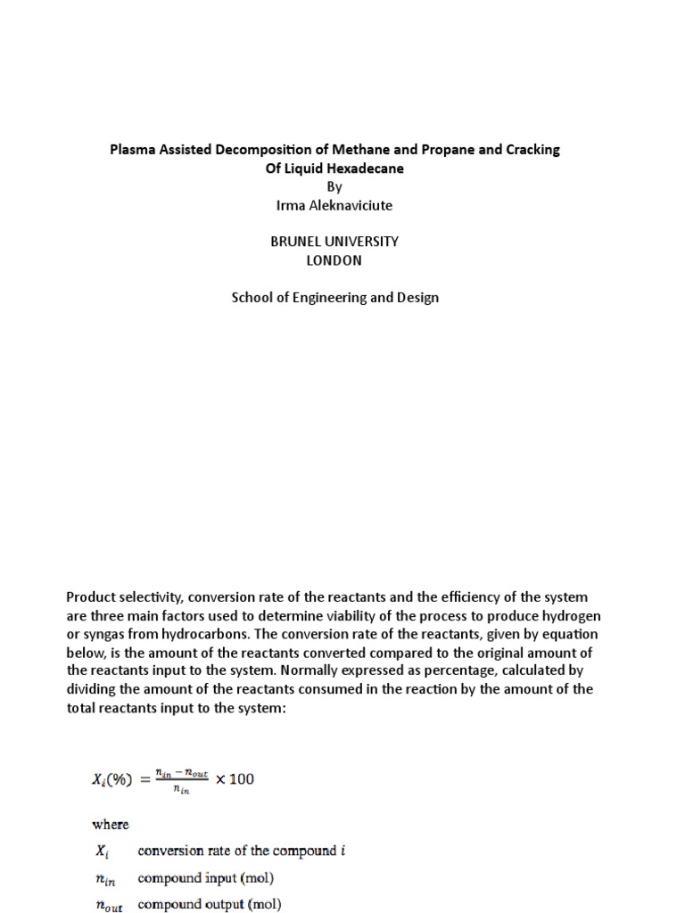 Plasma Decomposition of Methane & Propane | PDF | Science & Mathematics ...