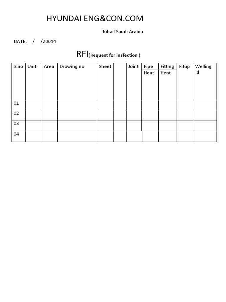 Hyundai Jubail RFI for Pipe Fitting | PDF