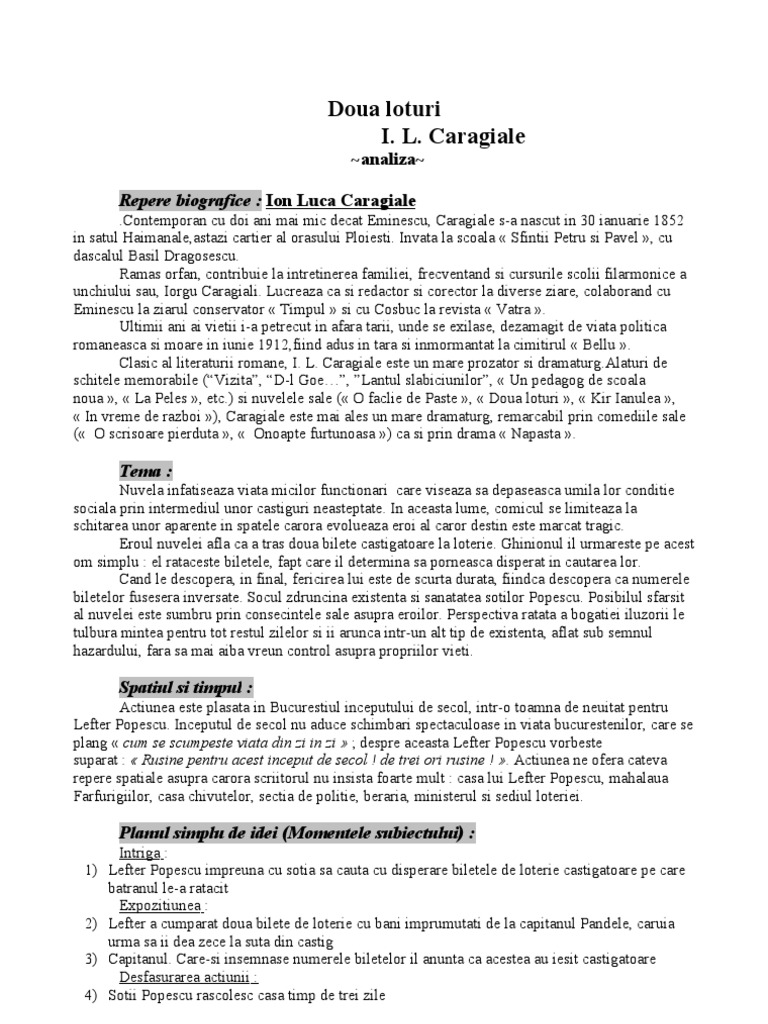 Rezumat Doua Loturi WWW - Referat.ro-Doua Loturi - I.L.caragiale - Doc4ea49 | PDF