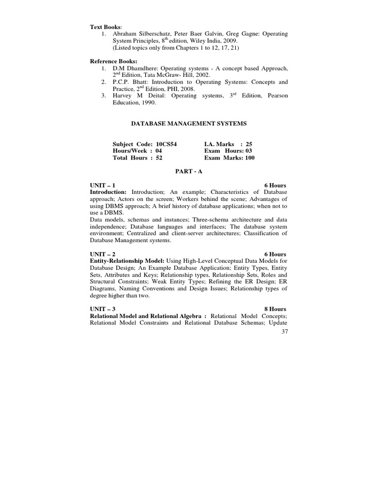 VTU DBMS Syllabus Overview | PDF | Relational Database | Sql