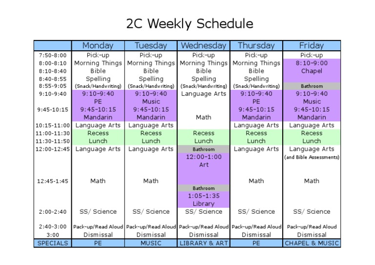 2C Weekly Class Schedule Overview | PDF