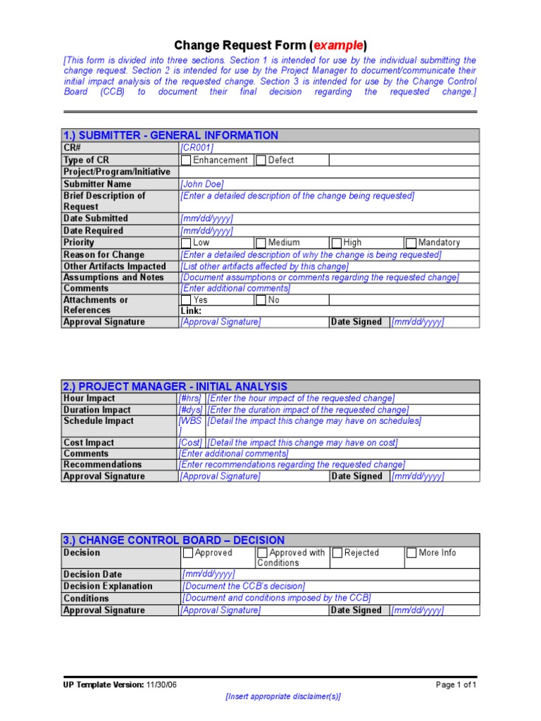 CDC UP Change Request Form Example | PDF | Business