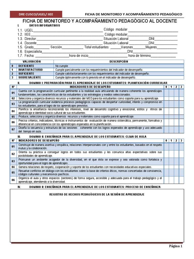 Ficha de Monitoreo Docente | PDF