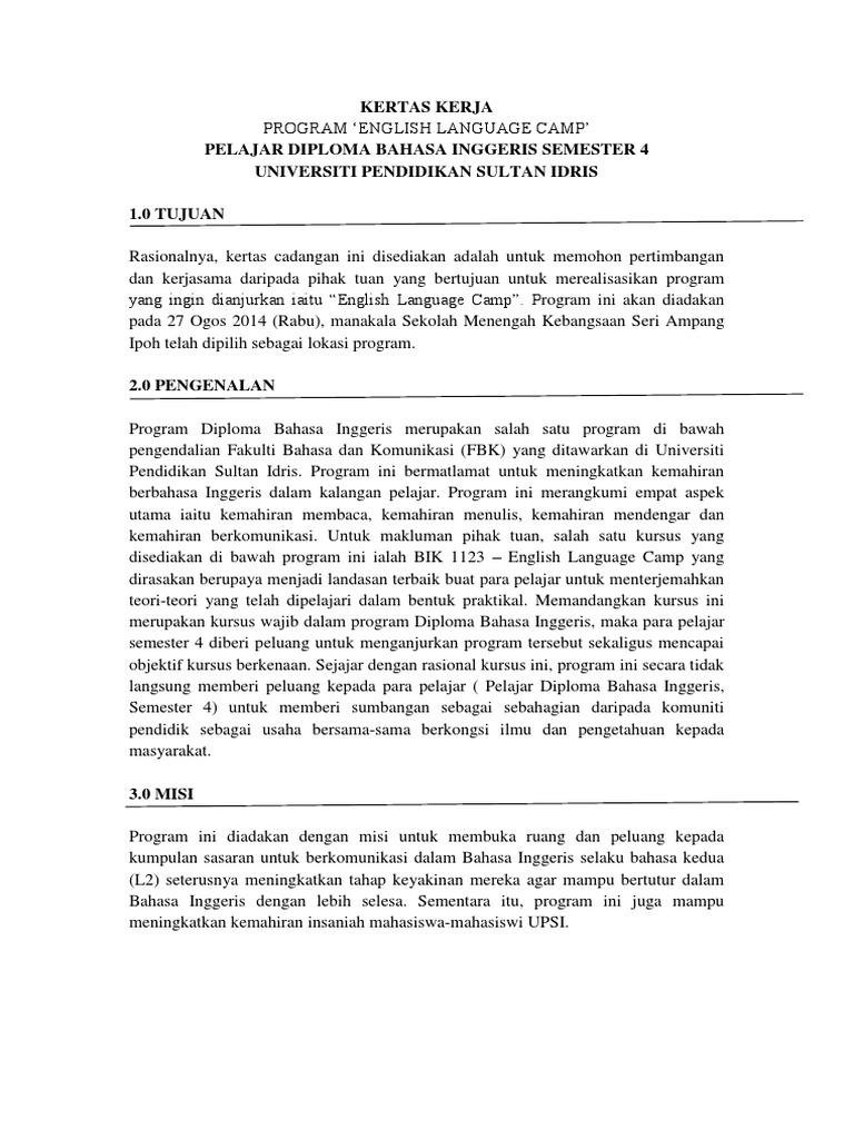 Kertas Kerja English Camp  PDF