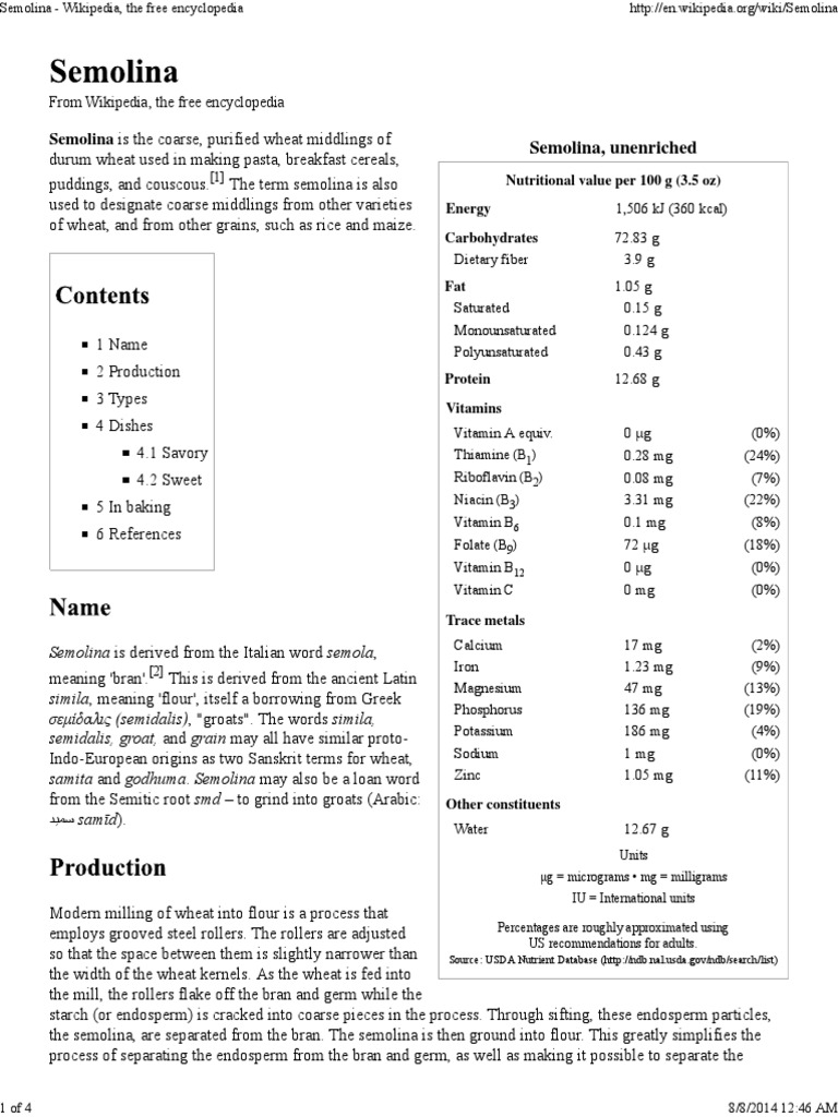 Semolina - Wikipedia, The Free Encyclopedia | PDF | Cooking, Food & Wine